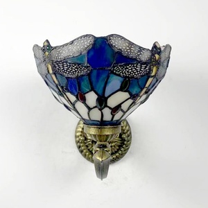 LongHuiJing 8Inch Tiffany <b>Wall</b> Lamp with One-light Country Stained Glass Tiffany <b>Wall</b> <b>Sconce</b> with Dragonfly Pattern - Product Image 4