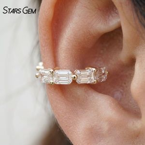 Pendientes de Oreja de Oro Sólido de 10K para Mujer Starsgem, Oro Blanco/Amarillo, Corte Esmeralda, Diamante de Laboratorio, 1 Pieza, Joyería Bonita - Product Image 6