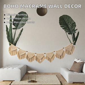 Guirlande murale en macramé bohème, tissée à la main, avec pompons, en corde de coton, décoration pour salon, chambre à coucher - Product Image 2