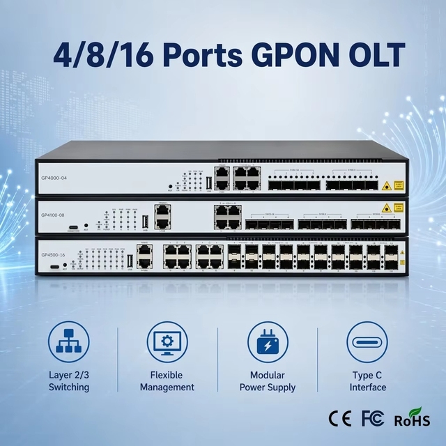 4/8/16 Puertos GPON OLT with 10G SFP+ Compatible with Mainstream ONU 4 8 16  PON Port OLT for FTTx Solution