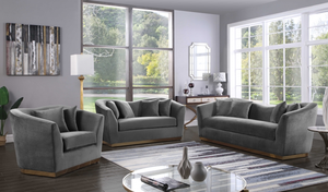 Set di Divani Moderni in Velluto Grigio Scuro, 3 Pezzi con Braccioli Curvi e Base Dorata per Soggiorno - Product Image 5