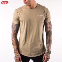 Sıcak satış Crewneck kısa kollu Slim Fit spor spor T Shirt tarak Hem Logo baskılı özel erkek T Shirt
