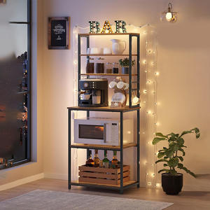 أرفف للمطبخ لصنع القهوة الصغيرة ، 5 + طبقات ، حامل ميكروويف خشبي قابل للطي ، محطة قابلة للتعديل - Product Image 5