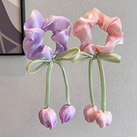 Vente en gros de chouchous en satin de soie extensibles à motif tulipe, accessoires de mode féminine, cadeau romantique