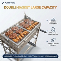 Grill à charbon rotatif en acier inoxydable 304 personnalisé OEM, barbecue double panier rotatif à 180°, grils professionnels d'extérieur, vente en gros