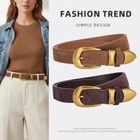 Ceinture pour femme LB106, nouveaux styles, en velours, cuir véritable, boucle en alliage, décoration en cuir de vache, décontractée, réglable, pour jeans