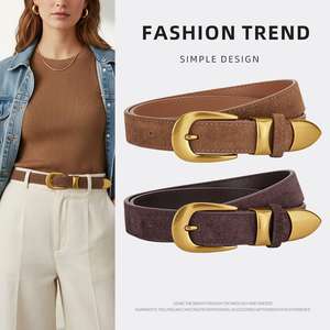 Ceinture pour <span class=keywords><strong>femme</strong></span> LB106, nouveaux styles, en <span class=keywords><strong>velours</strong></span>, cuir véritable, boucle en alliage, décoration en cuir de vache, décontractée, réglable, pour jeans - Product Image 2