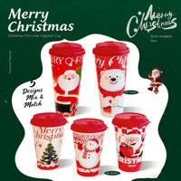Lot de tasses en PP moulées par injection réutilisables de 500 ml et 700 ml, motifs bonhomme de neige, Père Noël, ours et sapin, pour fêtes et réunions de Noël