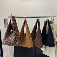 Tas jinjing kapasitas besar untuk perdagangan luar negeri, wanita, musim gugur 2025, tas selempang bahu motif leopard suede kualitas tinggi baru, grosir