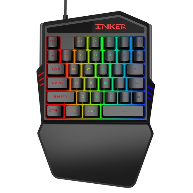 2024 New 35-Key Portable Mini Gaming Controller One-Handed USB Multimedia Waterproof Backlit Keyboard with Colored Keys