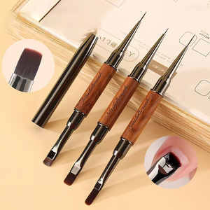 Ensemble de pinceaux pour nail art en bois de jade avec couvercle, double tête conique, pour gel UV, peinture et dégradé, dédié aux salons de manucure - Product Image 1