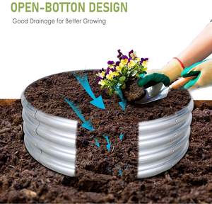 Easy — lit de fleurs d'extérieur en métal, planteur de terre en acier, <span class=keywords><strong>pour</strong></span> culture de légumes et herbes, lit de <span class=keywords><strong>jardin</strong></span> surélevé rond galvanisé, argenté - Product Image 5