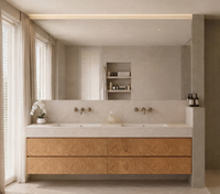 Ensemble de meuble-lavabo de salle de bain sur mesure en bois massif, style Old Money, avec évier intégré thermoformé en dalle de pierre de burl