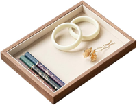 Plateau à bijoux en bois de noyer noir, doublé de velours, empilable, organisateur pour bagues, boucles d'oreilles, colliers, bracelets, rangement multi-compartiments