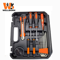 Ensemble d'outils en acier WELLBORN professionnel personnalisé de 19 pièces, garantie de 3 ans, étui rigide, fonctionnement manuel pour la maintenance intérieure et le bricolage à domicile