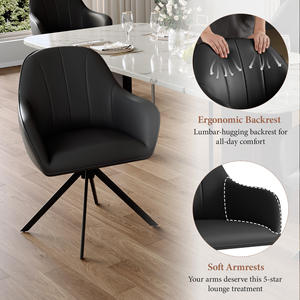 Silla de Comedor Giratoria Reclinable de Cuero PU Moderna con Diseño Ergonómico y Patas de Metal Resistentes para Comedor y Oficina - Product Image 3