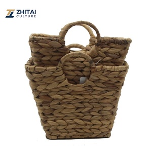 Handmade rattan binaural storage basket water hyacinth woven laundry basket household stackable basket with handle