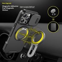 Coque de téléphone 17ProMax 16promax avec motif animalier transfrontalier mat, fenêtre coulissante et support magnétique à 360 degrés pour fixation automobile