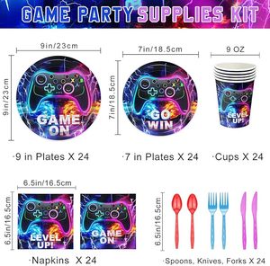 ชุดตกแต่งปาร์ตี้วิดีโอเกม Damai อุปกรณ์จัดปาร์ตี้เกม ประกอบด้วยจาน กระดาษเช็ดปาก แก้ว ช้อนส้อม สำหรับตกแต่งงานวันเกิดเกมเมอร์ - Product Image 2