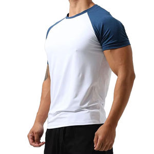 T-shirt coupe slim à manches raglan à blocs de couleurs T-shirt athlétique à coupe et couture en polyester Spandex à séchage rapide - Product Image 3