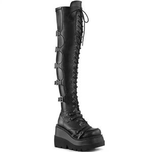Dark Over-the-Knee High Top Subculture Knight <strong>Boots</strong> <strong>Gothic</strong> Platform Thick-Soled Stiletto Heels Height Increasing for Punk - Product Image 2