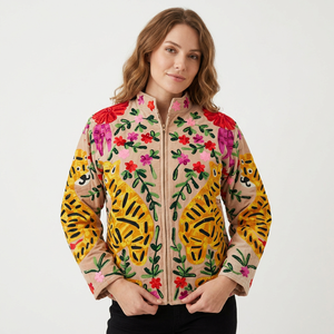 Chaqueta Bomber Floral de Terciopelo Real, Bordada, Transpirable, Estilo Urbano, Vintage, de Manga Corta - Product Image 1