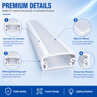 Profil diffuseur LED en PC co-extrudé bicolore, couverture blanche laiteuse pour bande LED, éclairage linéaire personnalisé