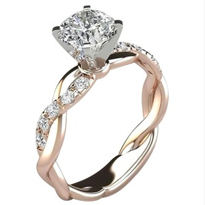 Bague en or rose torsadée et tressée avec diamants pavés, bijoux fins pour femmes, pour fiançailles - Product Image 5