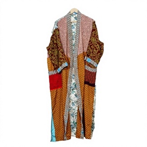 Kimono de Seda con Encaje Floral Vintage para Mujer, Transpirable, de Secado Rápido, Multicolor, Vestido Largo, Hecho a Mano, Ropa de Dormir India, para Verano - Product Image 1