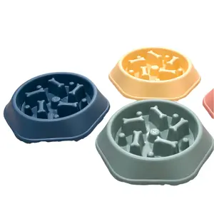 High Quantity New Durable Plastic Bone Design Anti-choking Slow Feeder Dog Bowl With Non-slip Bottom Pet Bowls Feeders