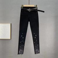 Jean slim taille haute noir pour femme, coupe crayon, délavé clair, été, décontracté, uni, 100 % coton
