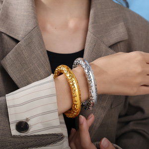 Stainless Steel Open <b>Bangle</b> 18K Gold Plated Wave Pattern Braided Cuff Jewelry Unisex Fashion <b>Bracelet</b> - Product Image 4