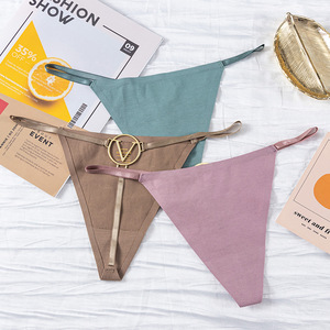 Nouvelles tangas pour femmes, sexy, <span class=keywords><strong>logo</strong></span> métallique, strings taille basse, <span class=keywords><strong>logo</strong></span> personnalisé, sous-vêtements à dos en T, strings pour femmes, sous-vêtements féminins - Product Image 2