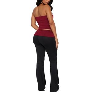 Spot New Strapless Top & Flared Pants Two-Piece <b>Set</b> Color Block Fashion Outfit for Women Fashion - Product Image 2