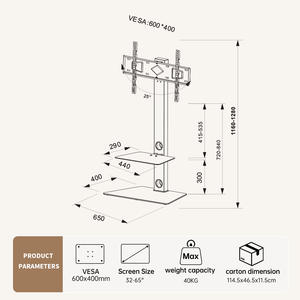 Soporte <span class=keywords><strong>de</strong></span> TV <span class=keywords><strong>de</strong></span> Piso Ajustable en Altura, Base <span class=keywords><strong>de</strong></span> Vidrio Templado, Montaje <span class=keywords><strong>de</strong></span> Acero, Inclinación <span class=keywords><strong>de</strong></span> <span class=keywords><strong>25</strong></span>°, Capacidad <span class=keywords><strong>de</strong></span> Carga <span class=keywords><strong>de</strong></span> 40 kg, para TV LCD <span class=keywords><strong>de</strong></span> 32-65 <span class=keywords><strong>Pulgadas</strong></span>, Certificado CE - Product Image 6