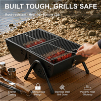 Barbecue portable au charbon de bois, petit modèle cylindrique, en acier inoxydable, avec rotation automatique, pour usage domestique et commercial