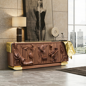 <span class=keywords><strong>Buffet</strong></span> de <span class=keywords><strong>salle</strong></span> <span class=keywords><strong>à</strong></span> <span class=keywords><strong>manger</strong></span> haut de gamme et meuble de rangement pour salon, buffets de luxe en laiton avec surface décorative en relief, armoire de rangement de luxe - Product Image 1