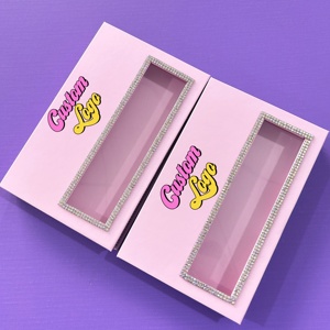 Caja de embalaje de lujo <span class=keywords><strong>rosa</strong></span> <span class=keywords><strong>con</strong></span> purpurina para <span class=keywords><strong>uñas</strong></span> postizas, <span class=keywords><strong>con</strong></span> logotipo privado y diamantes de imitación - Product Image 2