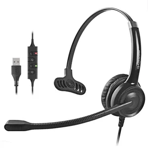 Profesional Kabel Telinga Tunggal USB Earphone Headphone Telepon Pusat Panggilan Headset dengan Mic Noise Cancelling untuk Komputer/PC