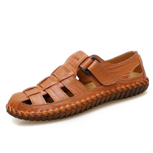 Men's Genuine Leather Closed Toe <b>Flat</b> <b>Sandals</b> Breathable Summer Casual Hook Loop 45 46 47 Wide Fit - Product Image 5