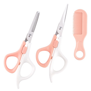 Tijeras para cortar el cabello de bebés, tijeras de seguridad de 15,6 cm para bebés y niños con hoja delgada, mangos blancos y rosas - Product Image 2