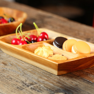 Handmade Wooden Dessert Plate Divider Fruit <b>Tray</b> Bamboo <b>Large</b> 22x32cm Natural Style Household Serving <b>Trays</b> - Product Image 1