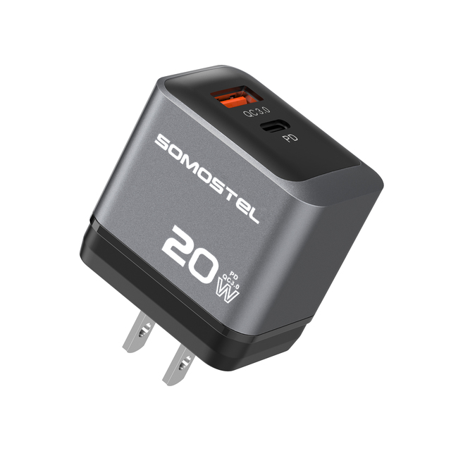 SOMOSTEL New SMS-Q95 PD and QC3.0 20W 2 IN 1 USB-A and USB-C FAST TRAVEL CHARGER+ PD CABLE for US EU plug