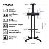 Venta directa de fábrica Universal LED LCD Flat Panel TV Cart 32-75 pulgadas Altura ajustable Floor Stand Rolling TV Cart