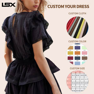 <span class=keywords><strong>Robe</strong></span> <span class=keywords><strong>Courte</strong></span> Décontractée d'Été pour <span class=keywords><strong>Femme</strong></span> avec Logo Personnalisé, Boutons Décoratifs, en Coton Jacquard, Manches Courtes Volantées, <span class=keywords><strong>Robe</strong></span> Polyvalente et Naturelle - Product Image 2