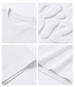 Camiseta <span class=keywords><strong>Blanca</strong></span> con Logotipo Personalizado para <span class=keywords><strong>Hombre</strong></span>, Estampado en Relieve, Textura 3D en Tono sobre Tono, Estilo Urbano, Fabricante OEM - Product Image 3