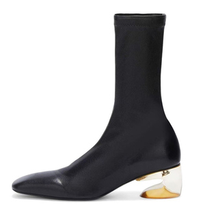 Bottines courtes pour femme à talons personnalisés en forme de crochet, bout carré, fermeture éclair latérale, talons variés, ajustées et unies - Product Image 3