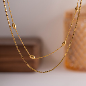 Collier de perles ovales en alliage de zinc, design minimaliste multicouche, bijoux de mode pour femmes - Product Image 3