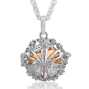Fleur Fée Papillon Rose Cristaux Argent Perle Cage Ange Appelant Pendentif Harmonie Boules pendentif - Product Image 2