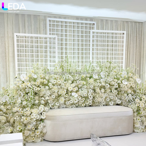 LEDA Party Events Supplies <b>Backdrop</b> White Square Grid Background <b>Frame</b> Three-piece Ironwork Background Arch for Wedding - Product Image 2